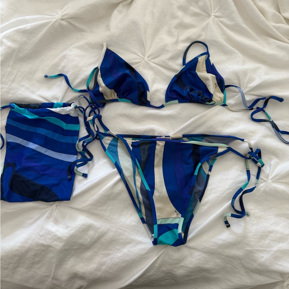 Emilio PUCCI Blue and White Two Piece Swim Bikini Set